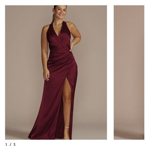 GS290122 Davids Bridal Charmeuse Halter Bridesmaid Dress NWT NEVER ALTERED